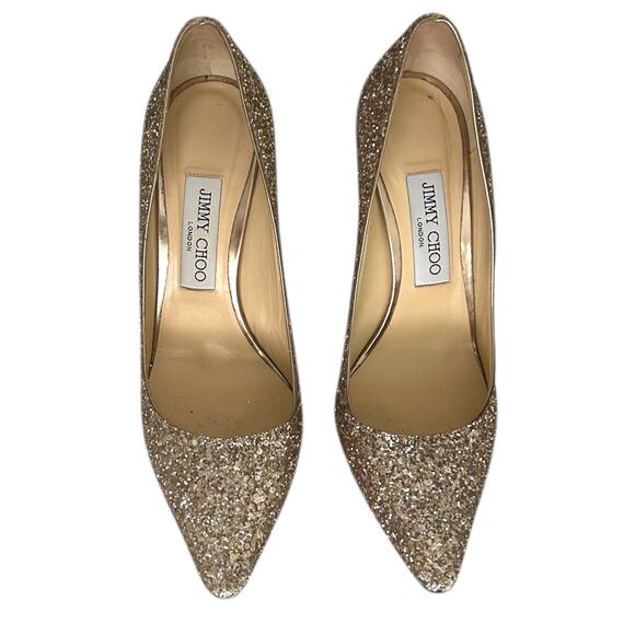 Jimmy Choo Romy Glitter Ballet Pump Heel Wedding Event Gold 8.5 - Picture 3 of 8